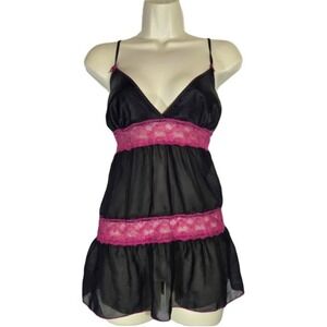 Vtg Babydoll Lace Trim Sheer Slip Dress Coquette Romantic Lingerie Goth Large